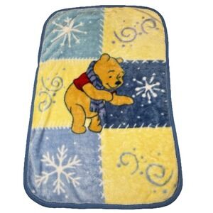 Vtg Disney Winnie the Pooh Fleece Baby Blanket Snowflake Scarf Soft Plush Crib